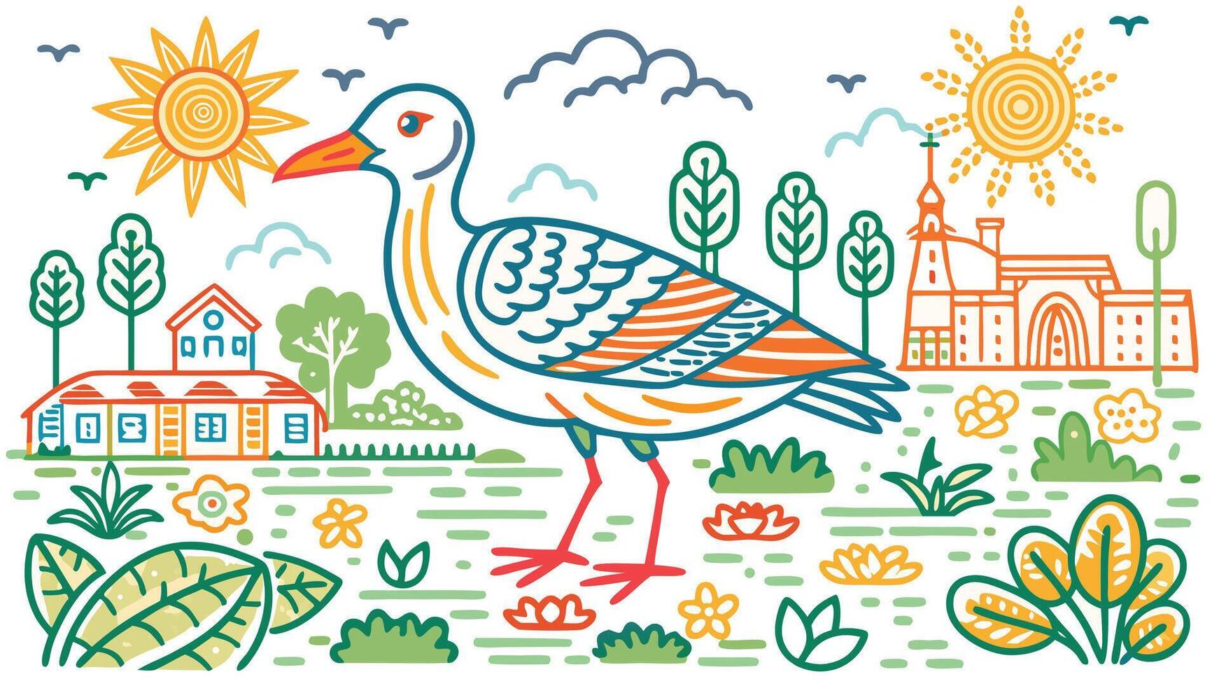 Flowers and leaves bird for your design vector