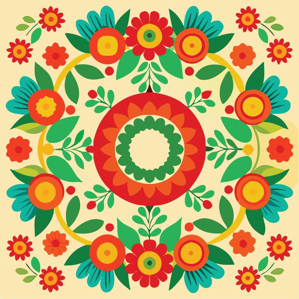 Red flowers seamless pattern swirling in circles vector