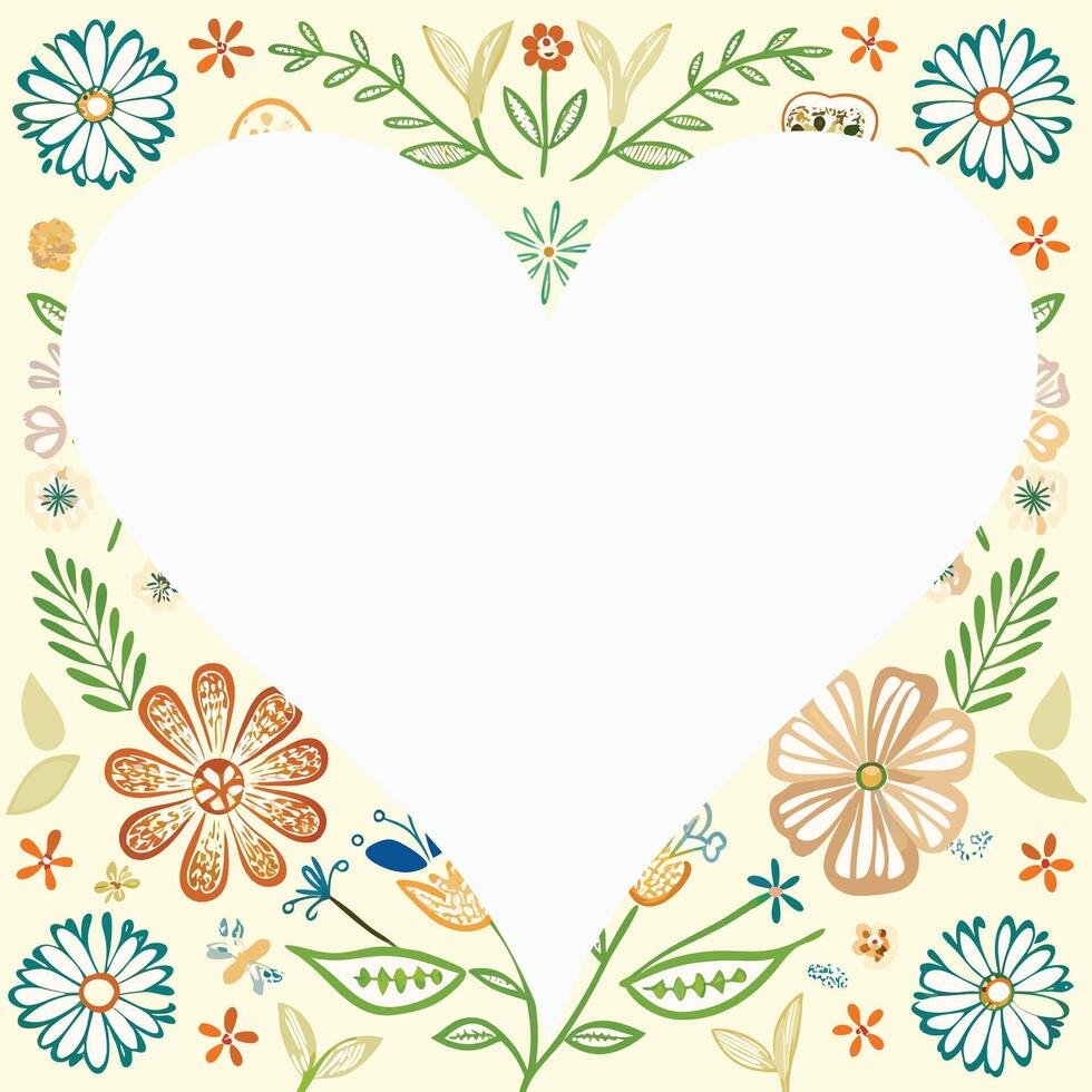 a heart shaped frame with flowers and leaves for decorating photos. vector
