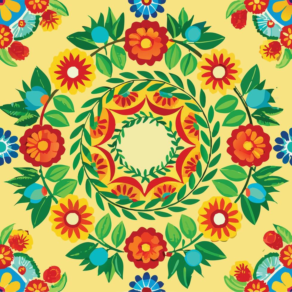 Seamless pattern of flowers swirling in circles. vector