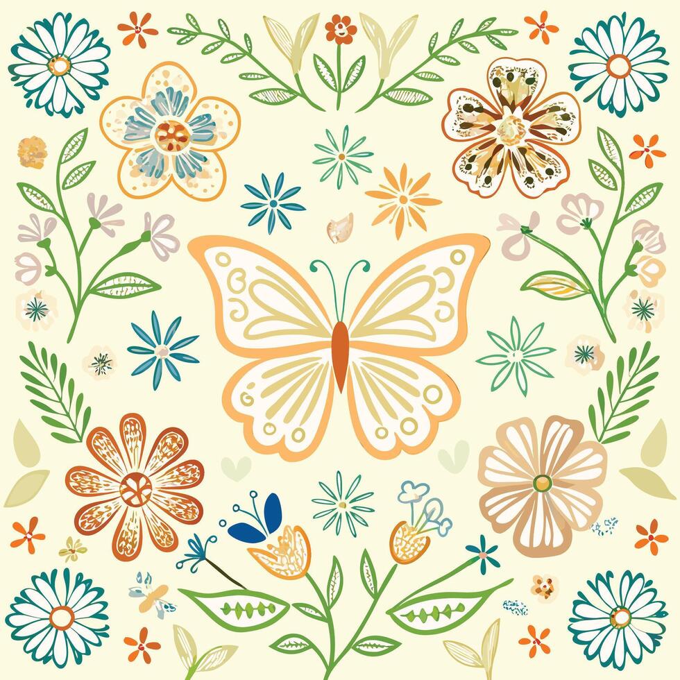 Seamless Floral Wallpaper Elements floral pattern with butterfly vector