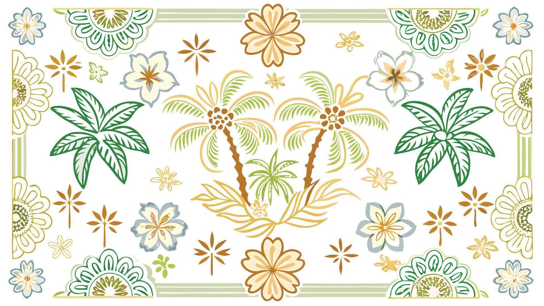Seamless Floral Wallpaper Elements colorful pattern with palm trees and flowers vector