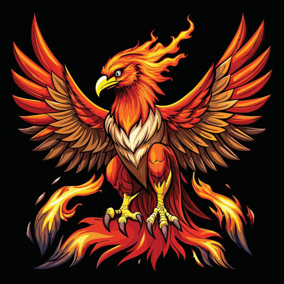 Eagle art illustration with flames, black background vector