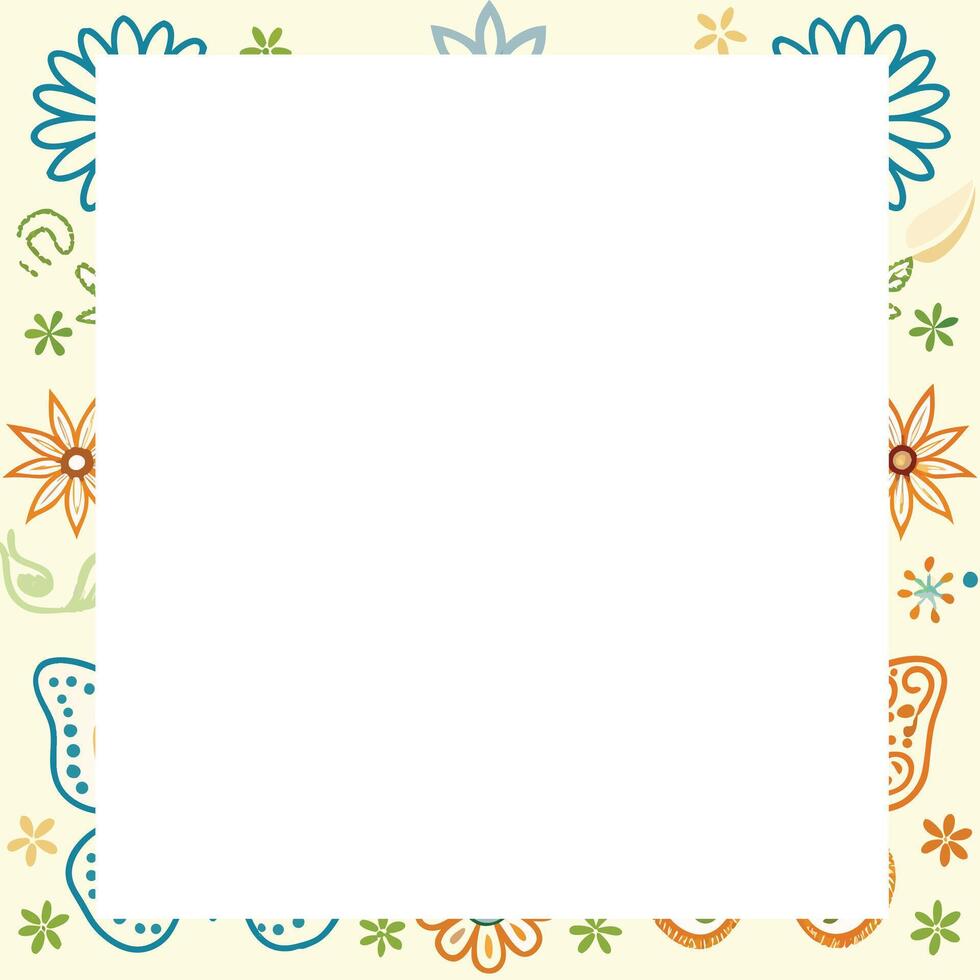 a colorful flower border with a square frame vector