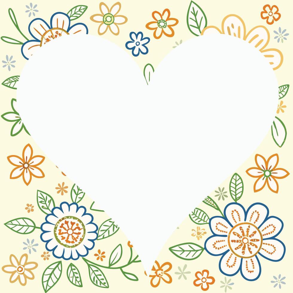 a heart shaped frame with flowers and leaves vector