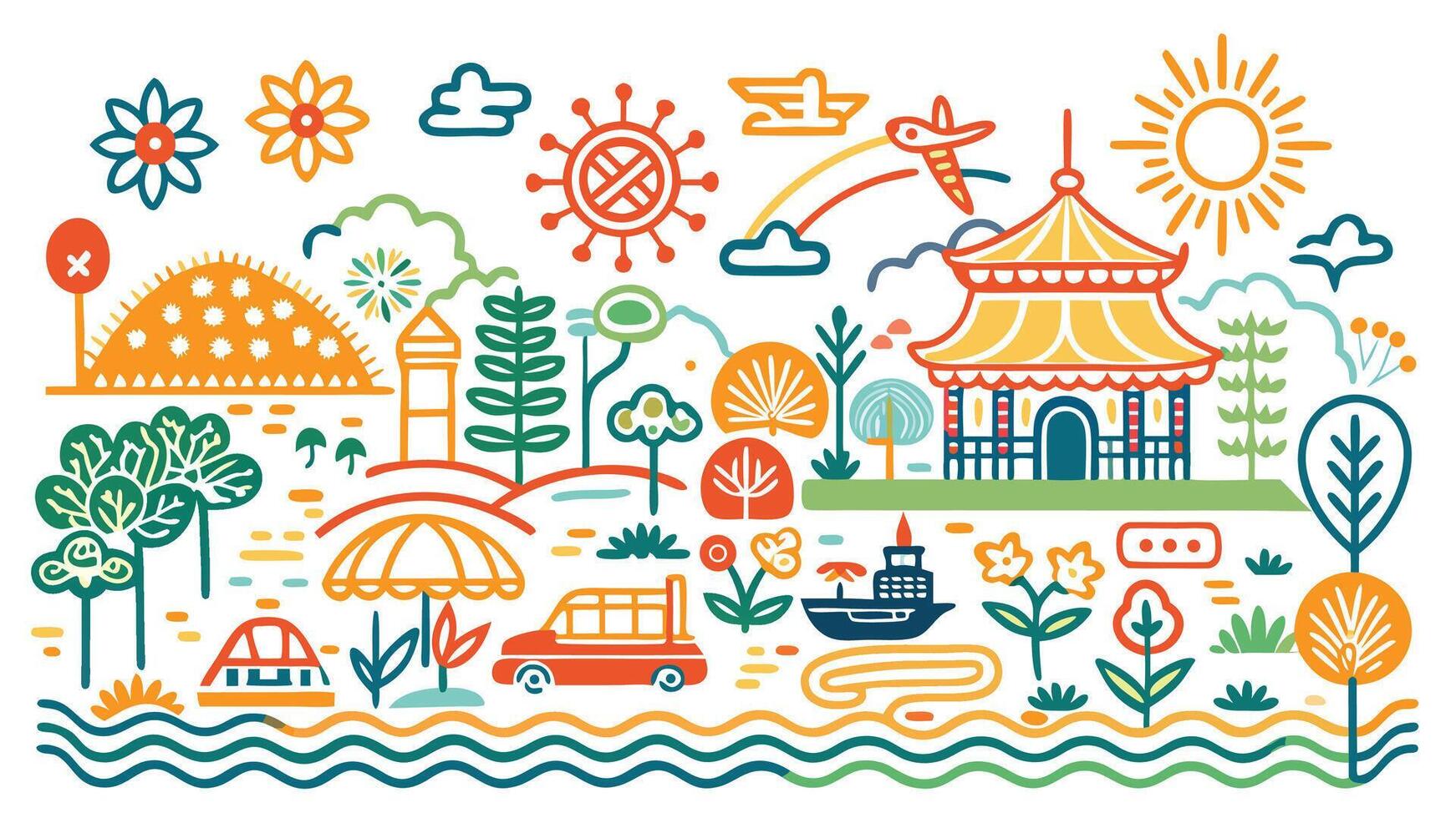 Line art illustration of a famous tourist attractions in Japan. illustration vector