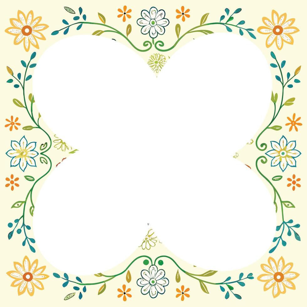 Photo frame with a circle in the center with a floral background for decorating photos. flower frame with a border of flowers vector