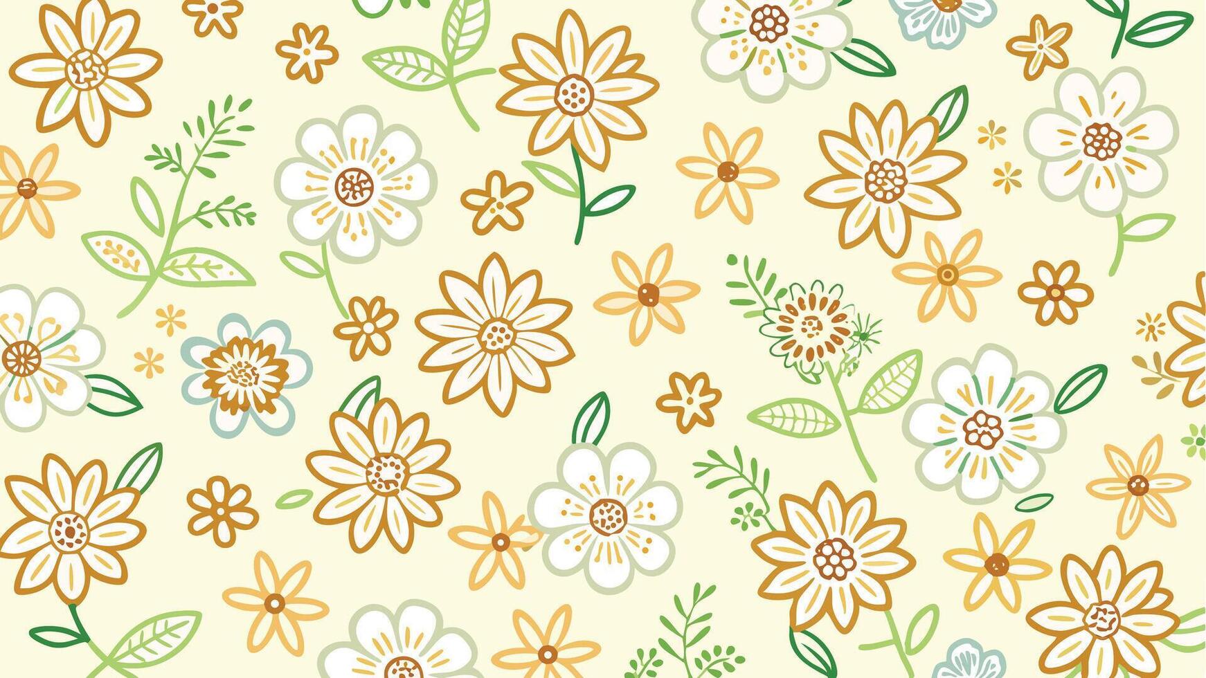 Seamless Floral Wallpaper Elements a pattern with flowers on a yellow background vector