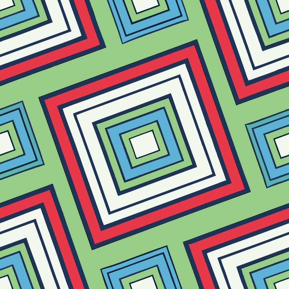 Seamless geometric wallpaper, multi-layered squares on a green background vector