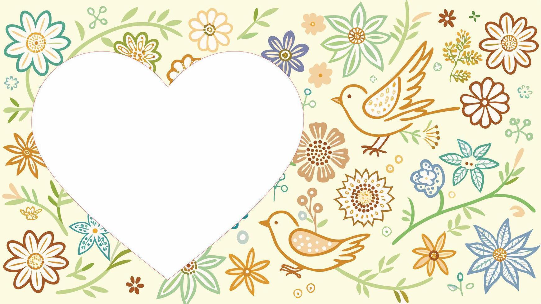 Photo frame a heart shaped frame with flowers and birds for decorating photos vector