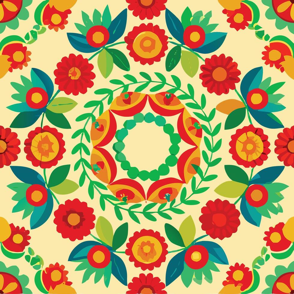 Red flowers seamless circle pattern vector