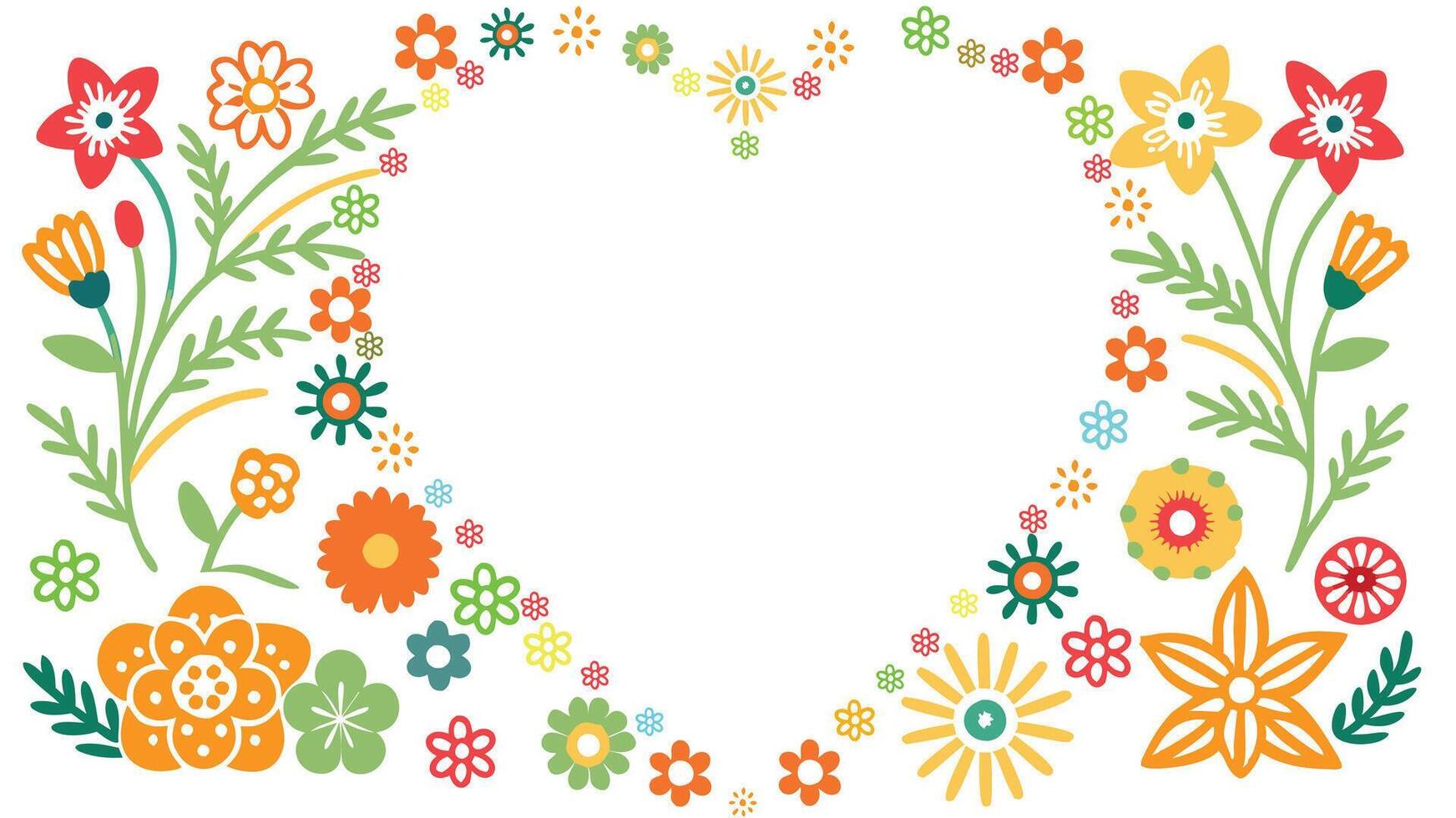 Floral photo frame with a heart in the center with a floral background for decorating photos. vector