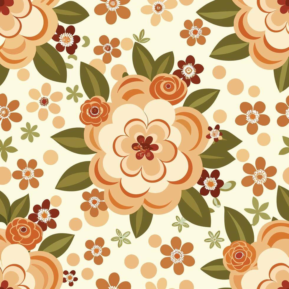 Wild flowers seamless pattern in square frame on cream background. vector