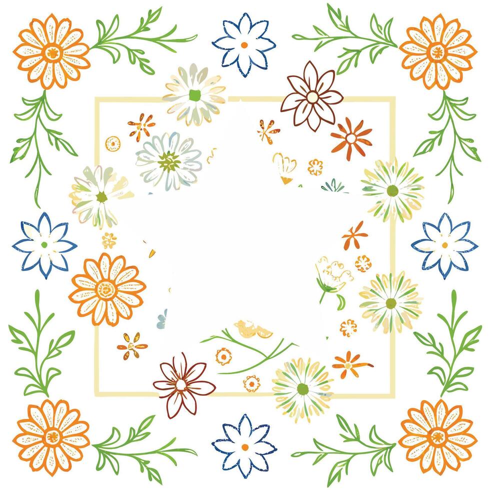 Photo frame with a five-pointed star in the center with a floral background for decorating photos vector