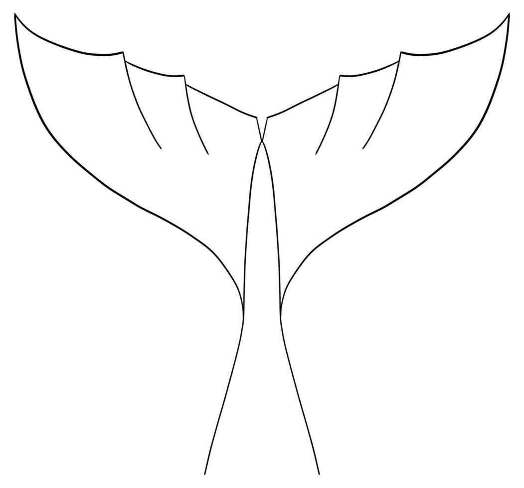 Whale tail minimalist outline drawing single continuous line ocean design in black and white vector