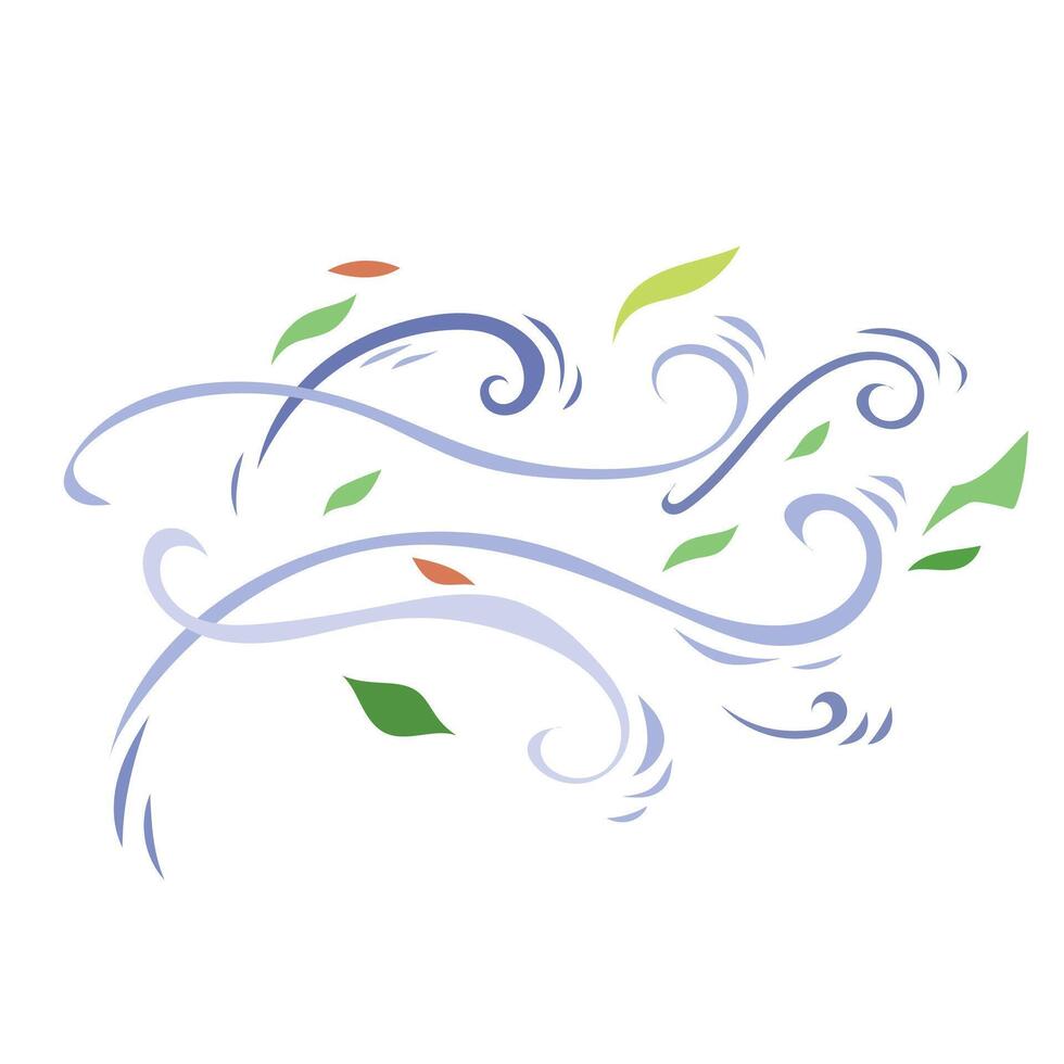 Wind blowing with green and brown leaves illustration isolated on white background. vector