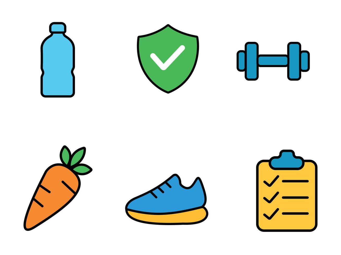 Six colorful fitness and healthy lifestyle icons on white. vector