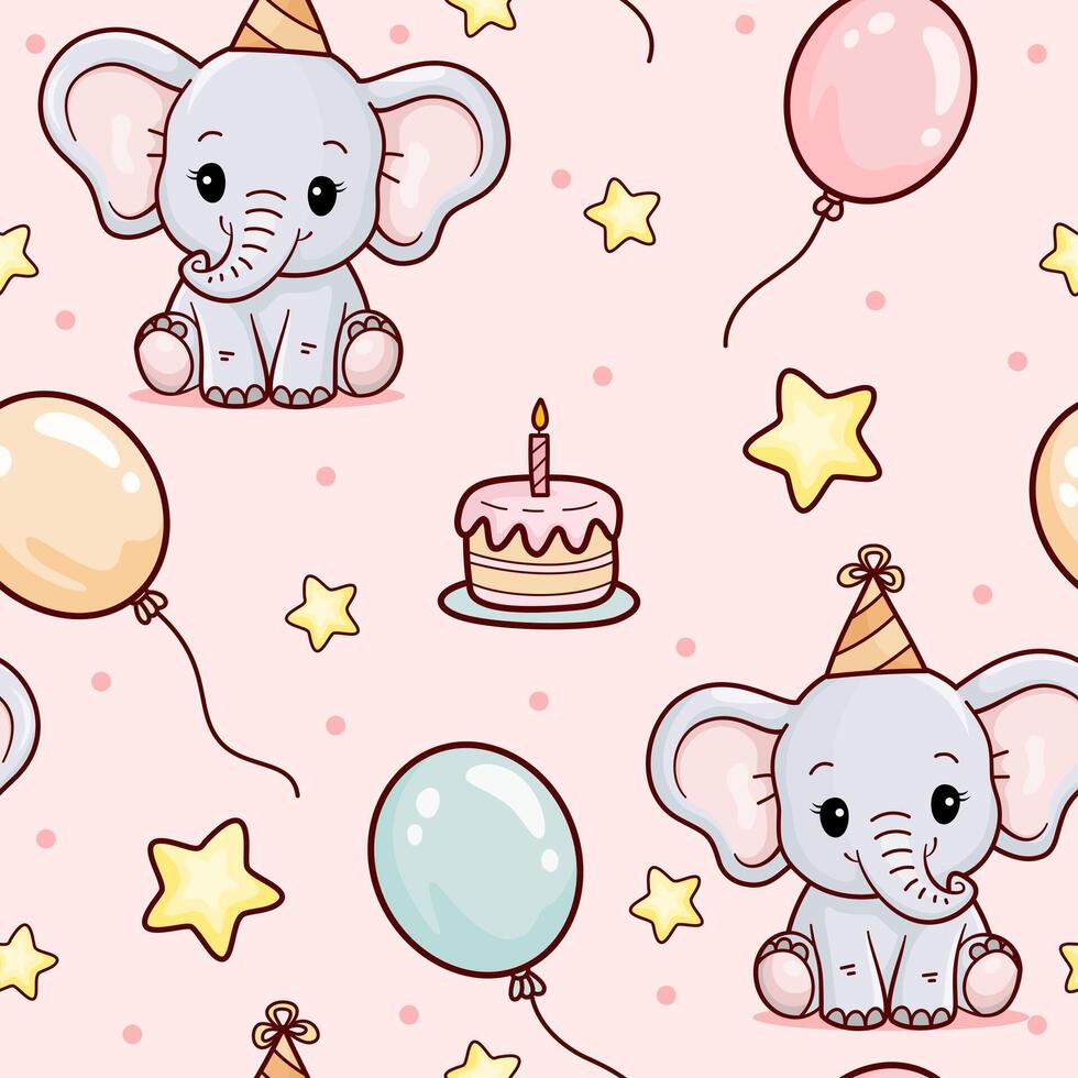 Little baby elephant with happy birthday seamless pattern background vector
