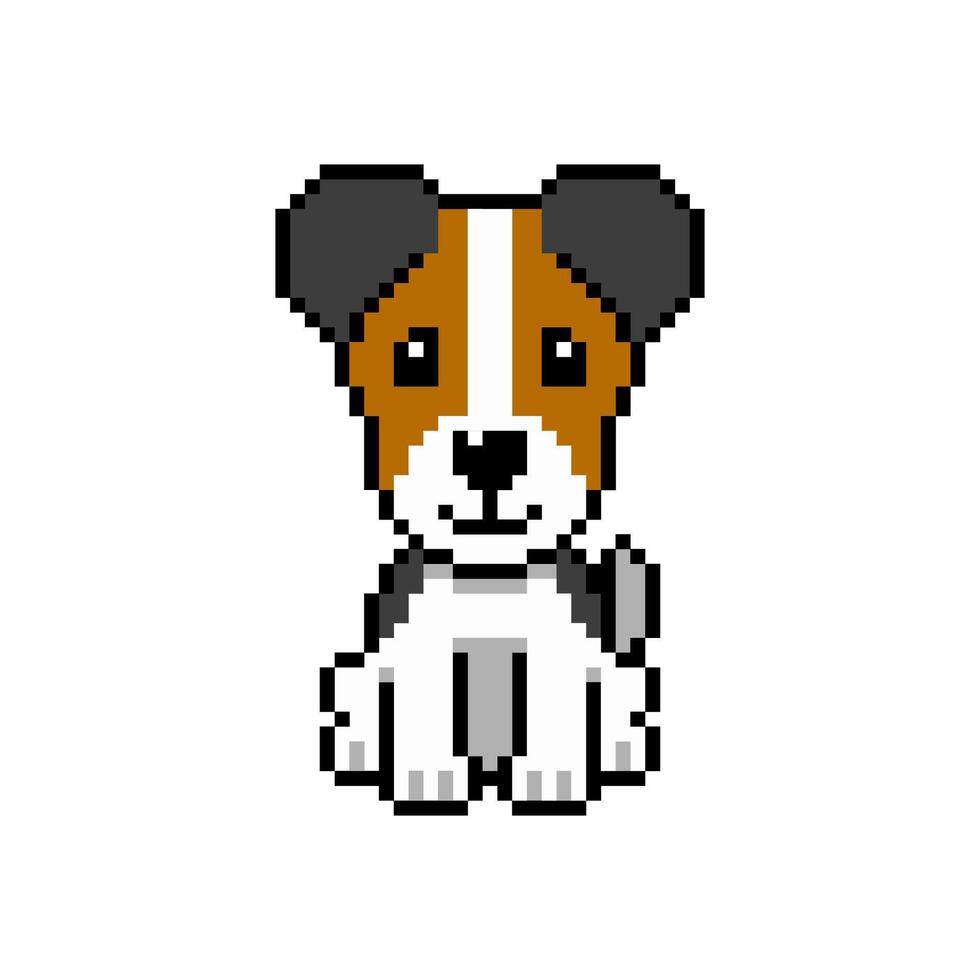 Pixel art a cute jack russell terrier dog in retro style vector