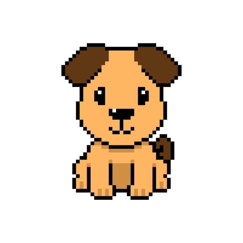 Pixel art a smiling dog in retro style vector