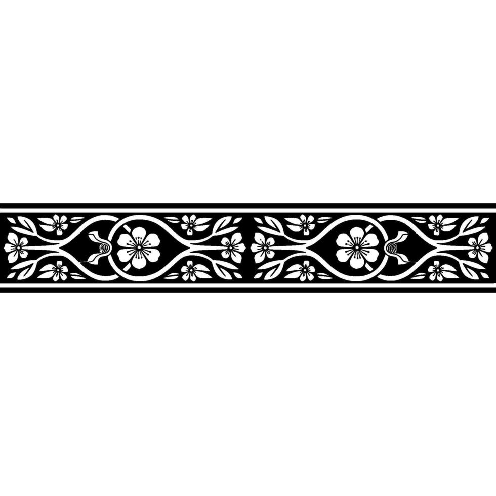 Elegant Floral Border, Detailed Black and White vector