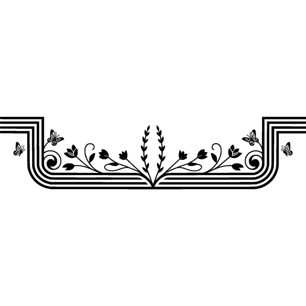 Art Deco Botanical Border, Elegant Butterfly Accents vector