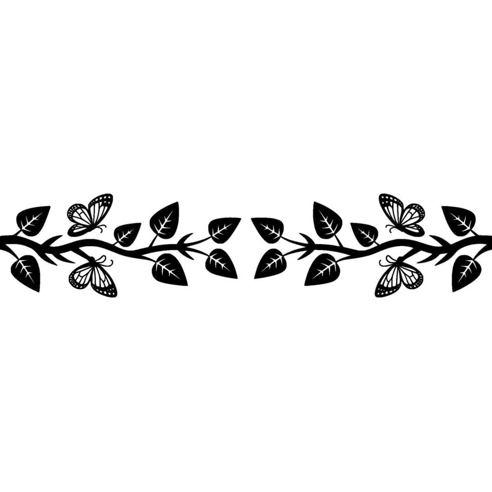 Elegant Botanical Border, Black White Illustration vector