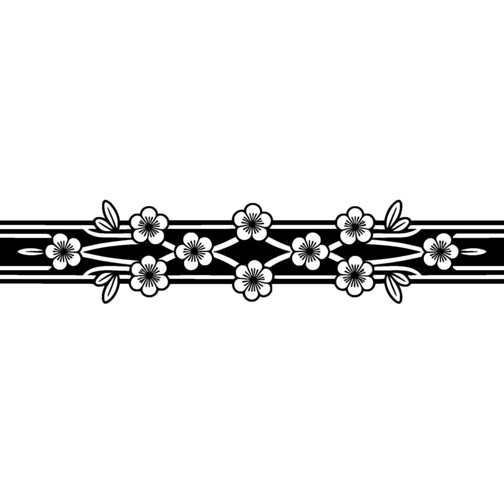 Elegant Japanese Blossom Border, Minimalist, Lineart vector
