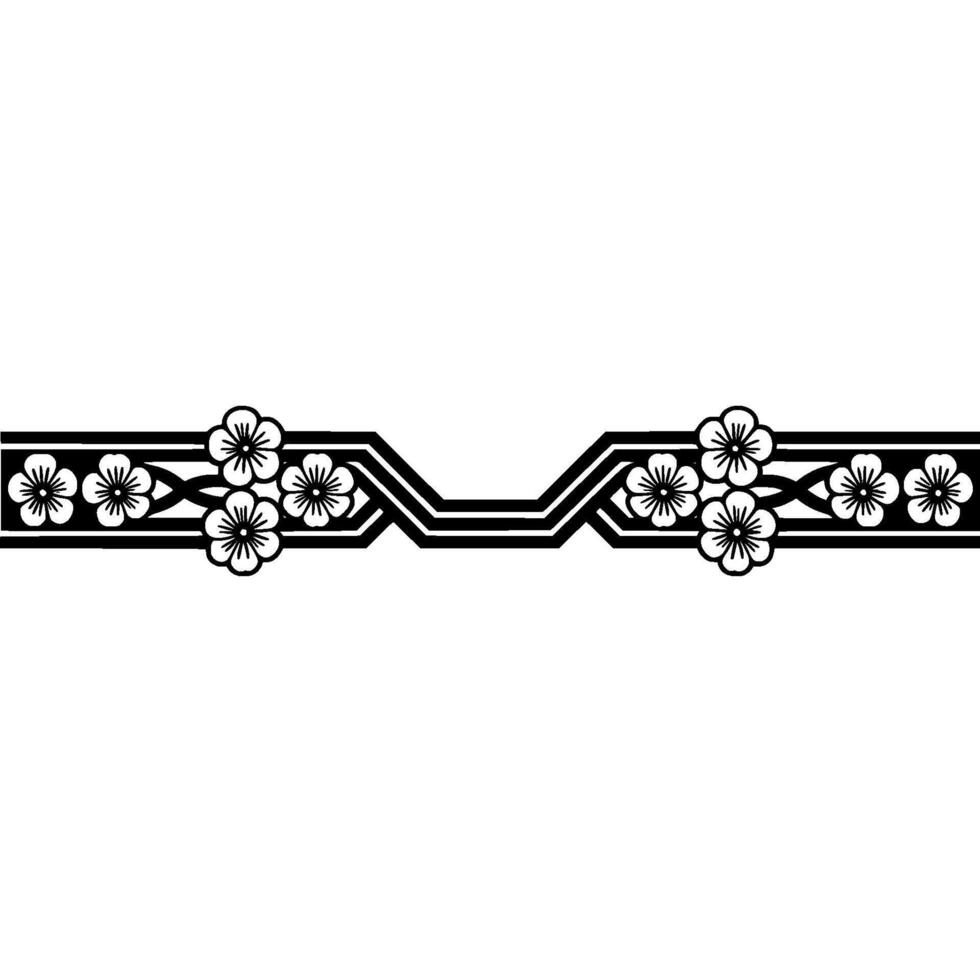 Elegant Japanese Blossom Border, Minimalist - Lineart vector
