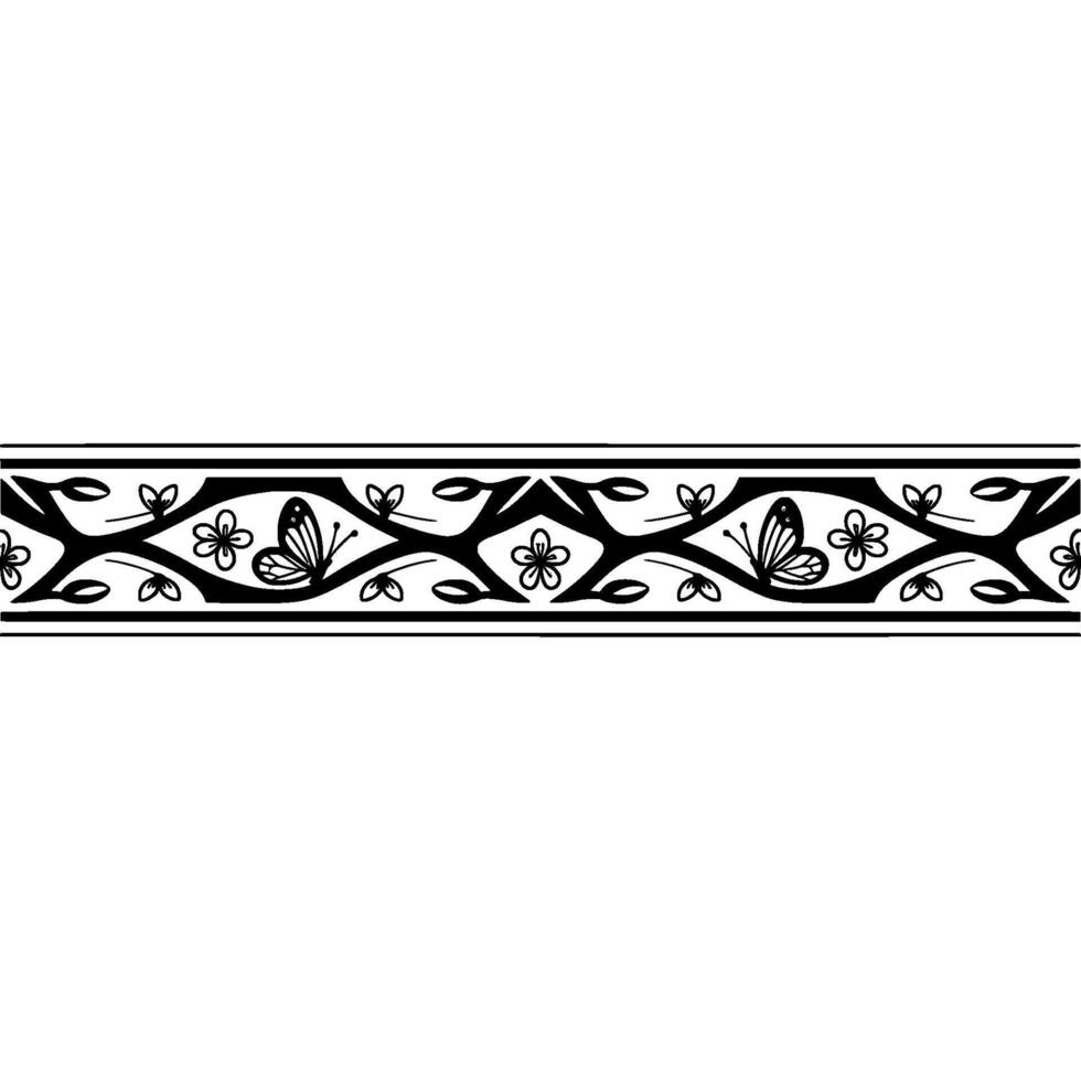 Elegant Floral Border, Vintage Style, Decorative Element, Butterfly vector
