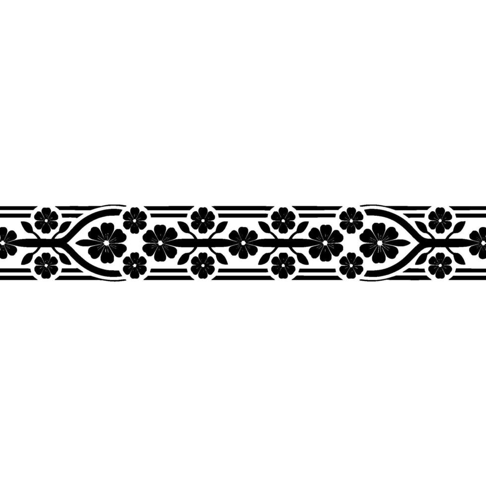 Elegant Floral Border, Japanese-Inspired, Line vector