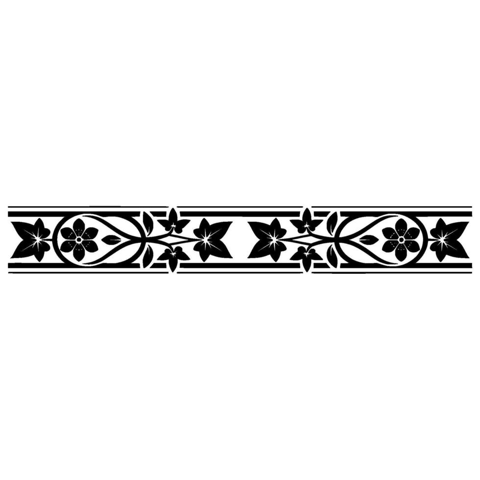 Elegant Black Floral Border, Vintage Element - Monochrome vector