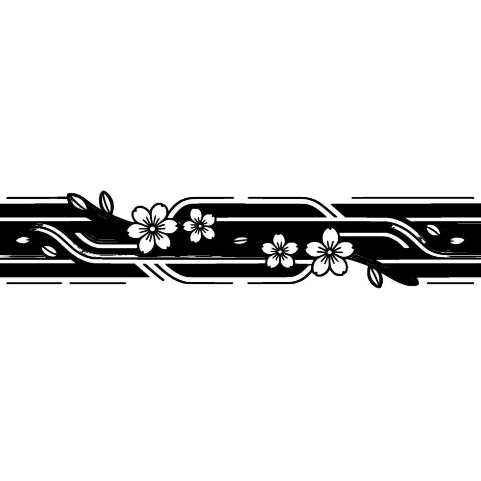 Stylized Cherry Blossom Branch Border, Minimalist vector