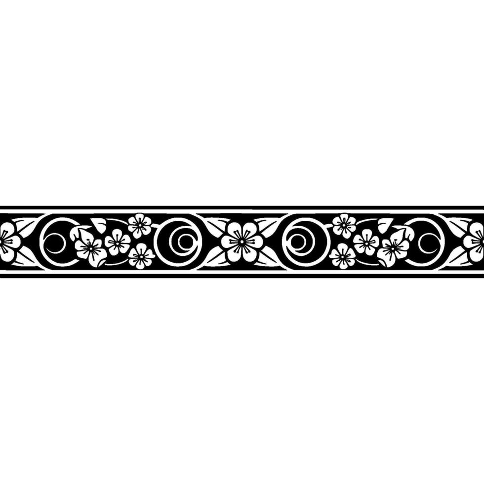 Intricate Floral Border, Japanese-Inspired, Pattern vector
