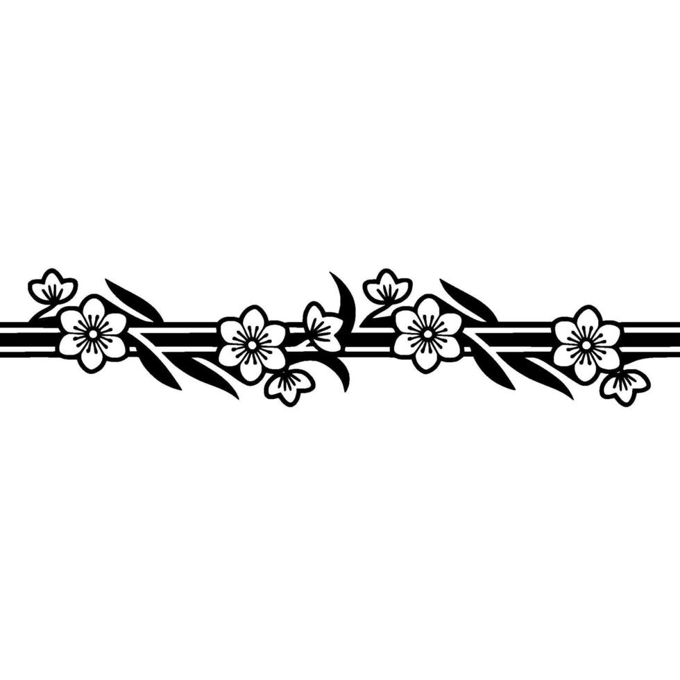 Elegant Floral Border, Japanese Style, Minimalist, Blossom vector