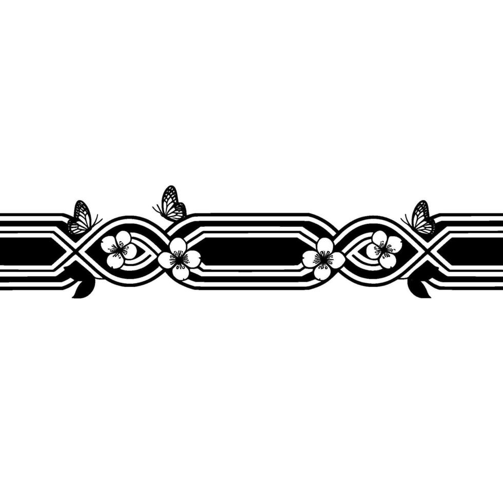 Japanese Blossom Border, Butterfly Motif, Minimalist vector