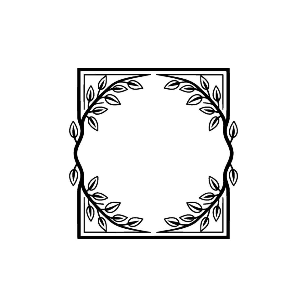 Elegant Botanical Square Frame, Vintage Style, Leaves vector