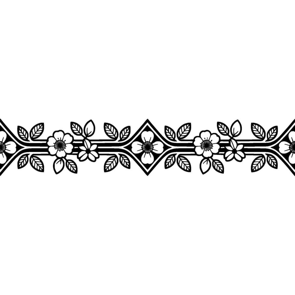 Elegant Floral Border, Intricate Black Line Art vector
