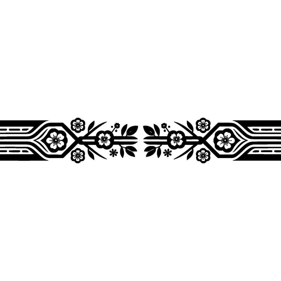 Elegant Floral Border, Japanese Inspired, Symmetry vector