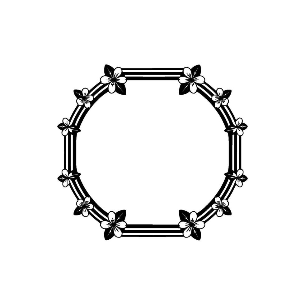 Elegant Floral Circle Frame, Japanese Inspired, Traditional vector