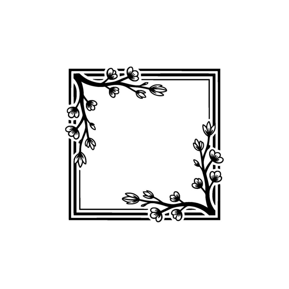 Elegant Floral Square Frame, Minimalist, Branch vector