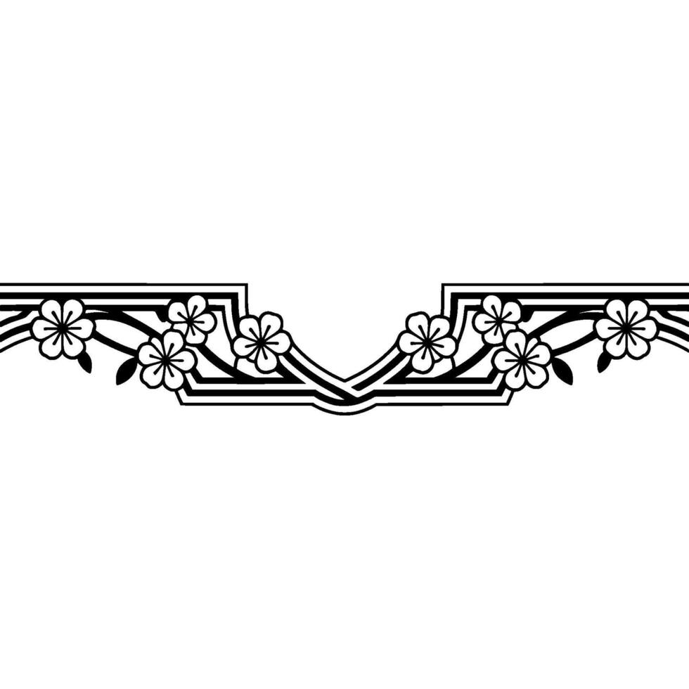 Elegant Floral Border, Japanese Influence, Minimalist, Art vector