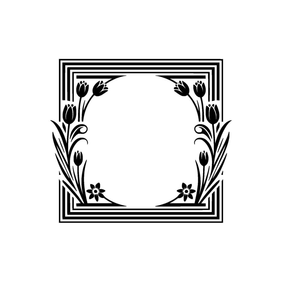 Art Deco Floral Frame, Elegant Botanical vector