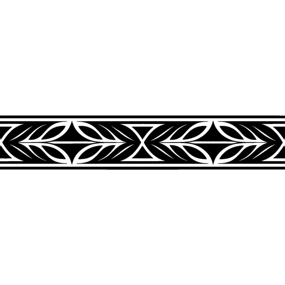 Geometric Leaf Border, Stylized Black and White vector