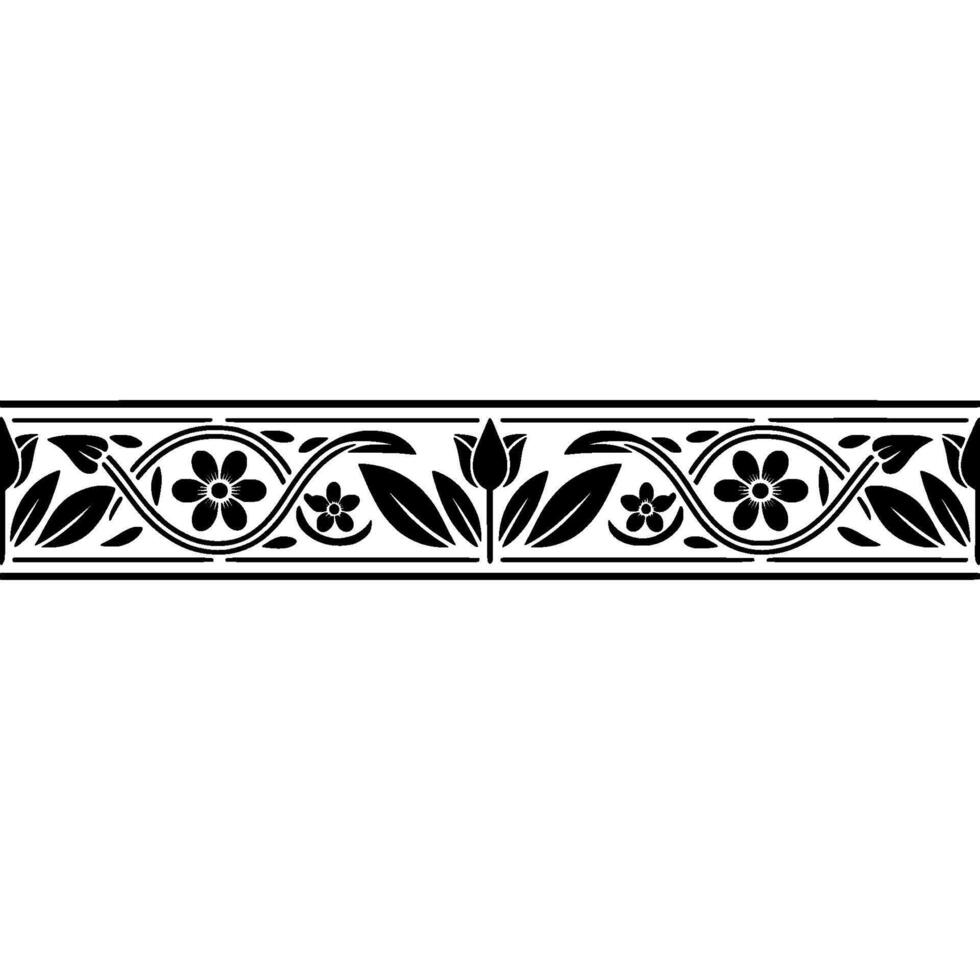 Elegant Black Floral Border, Vintage - Seamless vector