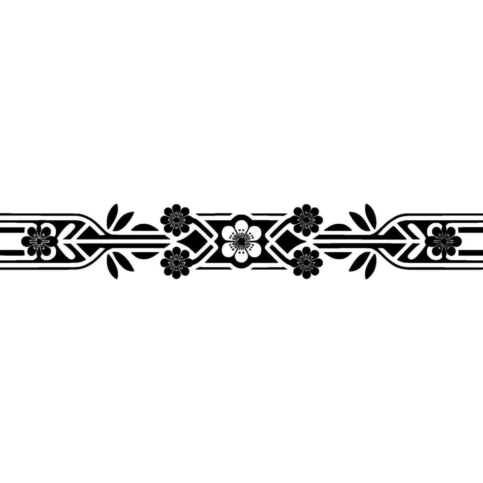 Elegant Floral Border, Japanese Inspired, Line vector