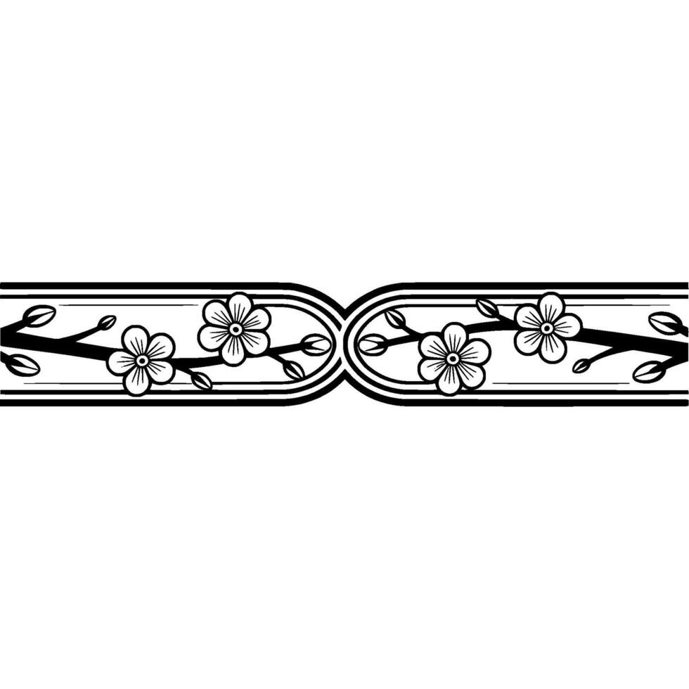 Art Deco Floral Border, Elegant Line Art, Monochrome vector