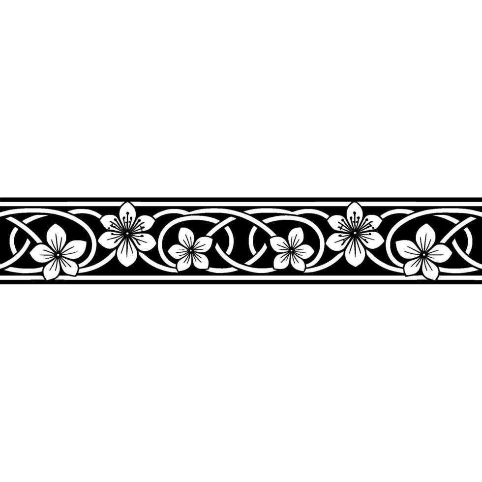 Elegant Floral Border, Japanese , Minimalist Ornamentation, Ornament vector