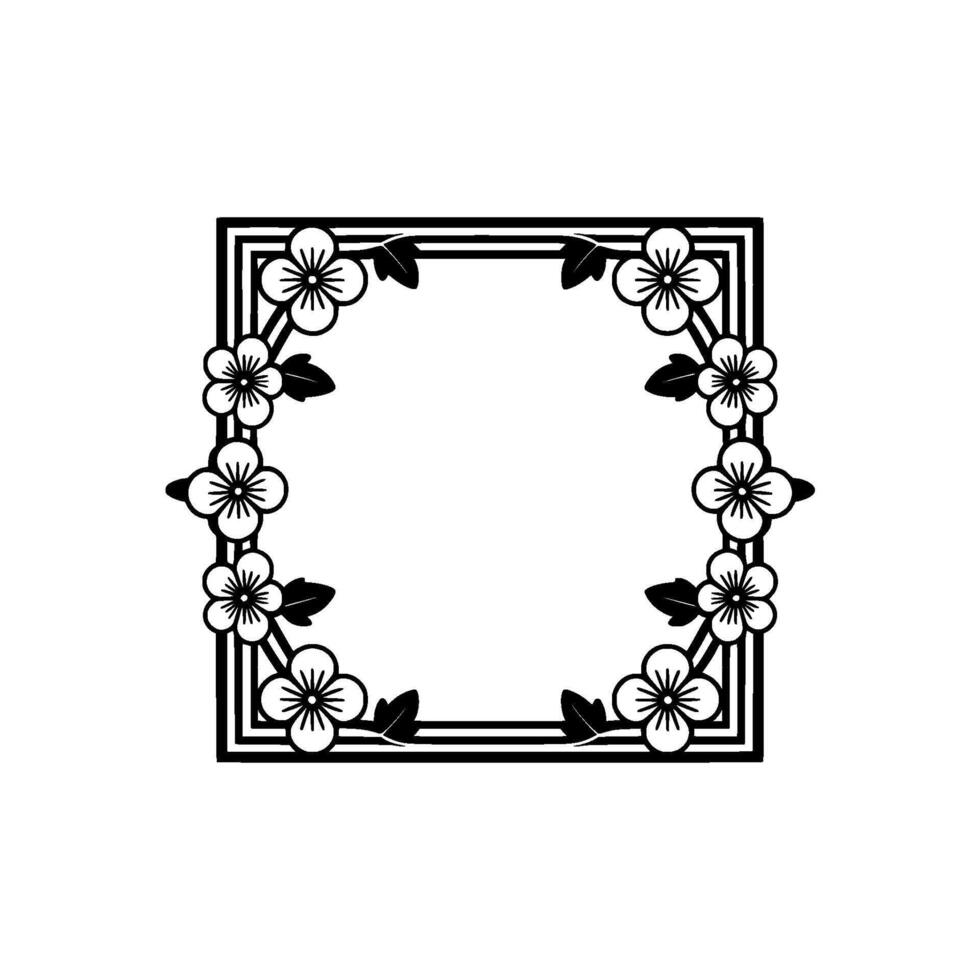 Elegant Floral Square Frame, Japanese Inspired, Geometric vector