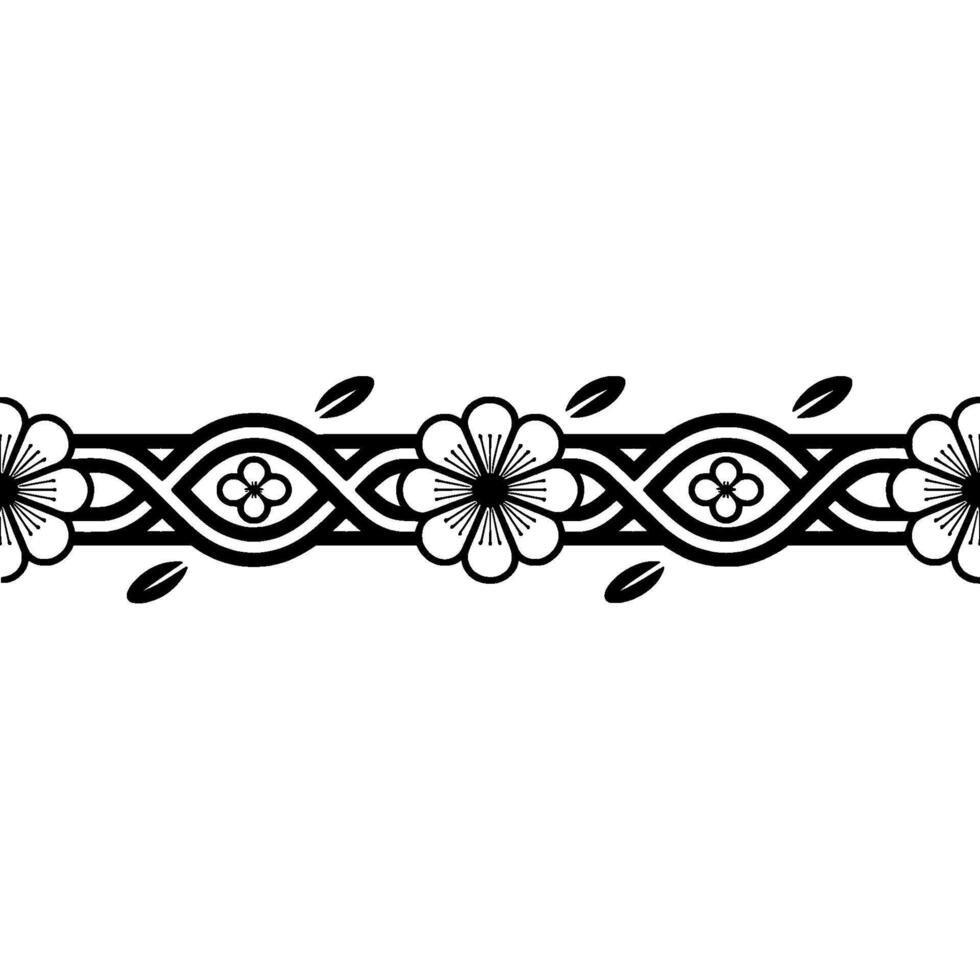 Elegant Floral Border, Japanese Inspired, Lineart vector